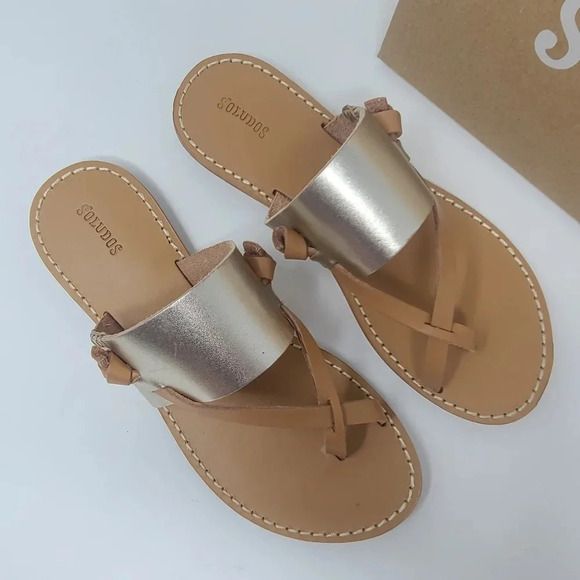 New Soludos Leather Platinum Sandals 7 - Picture 2 of 8